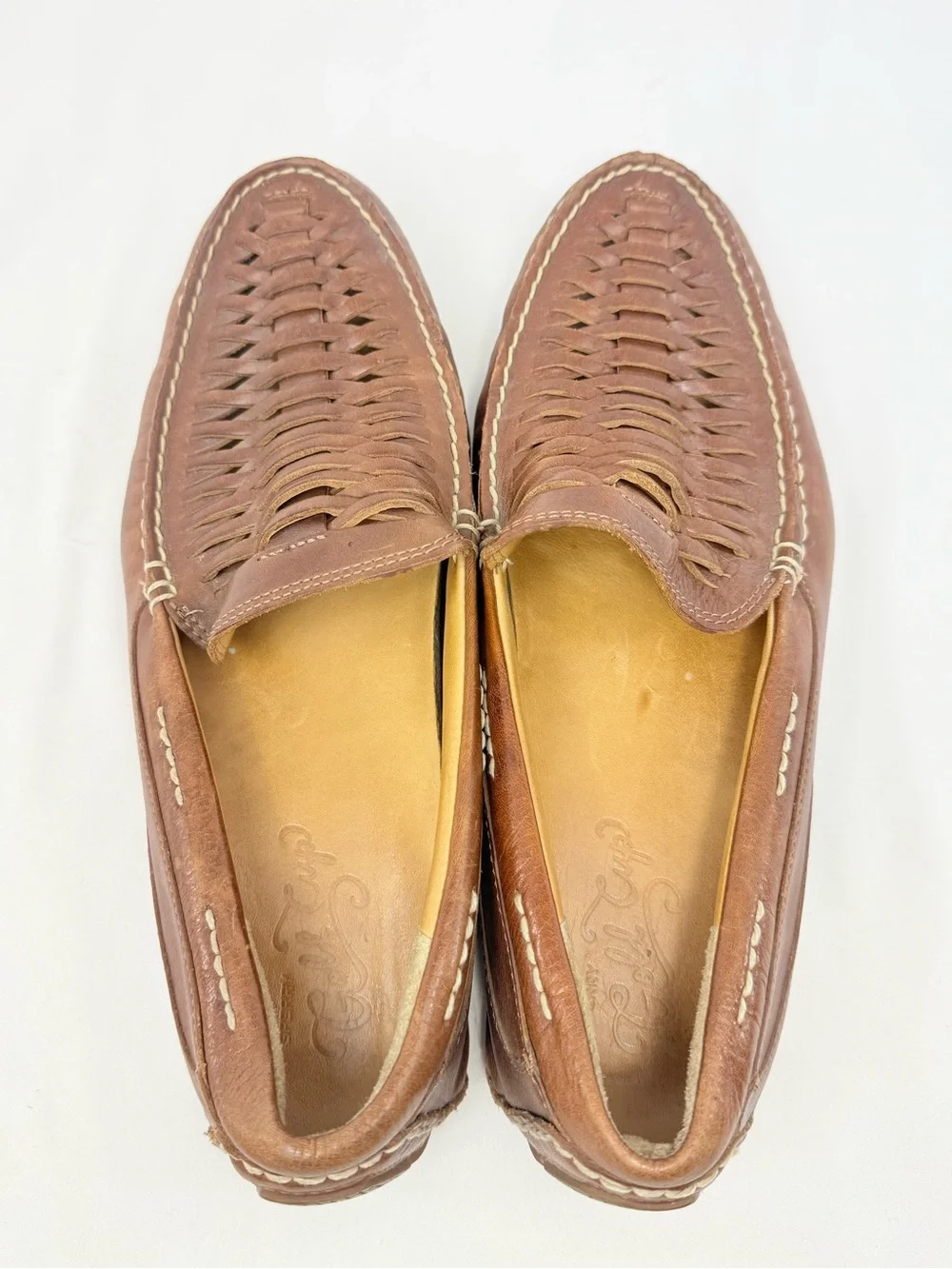 Speedy Gold Cup Brown Leather Woven Upper Slip On Classic Coastal Loafers